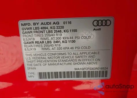 2016 Audi Q3 2.0T Premium Plus from USA, damaged, VIN WA1GFCFS3GR016524